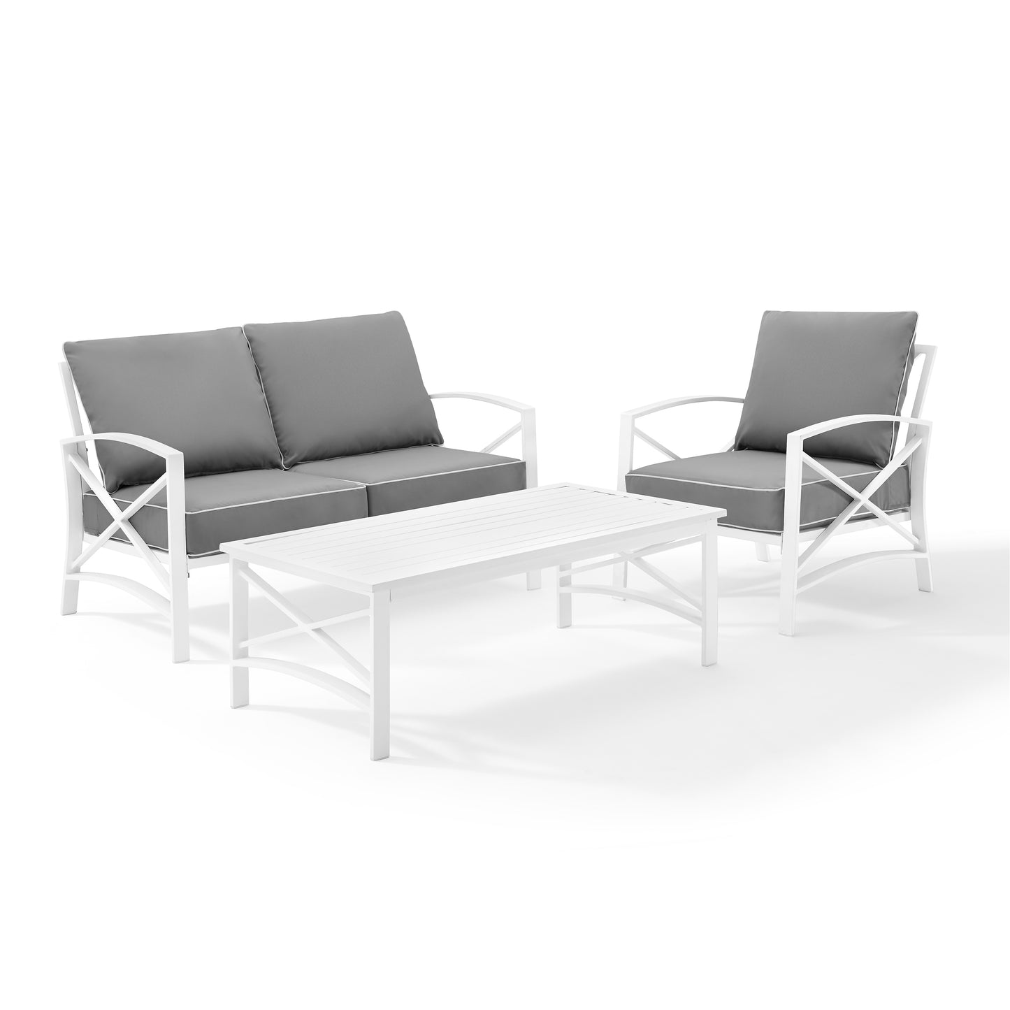 Kaplan 3Pc Outdoor Metal Conversation Set Gray/White - Loveseat, Chair , & Coffee Table