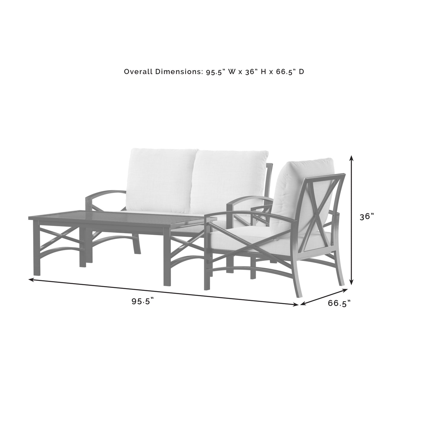 Kaplan 3Pc Outdoor Metal Conversation Set Gray/White - Loveseat, Chair , & Coffee Table