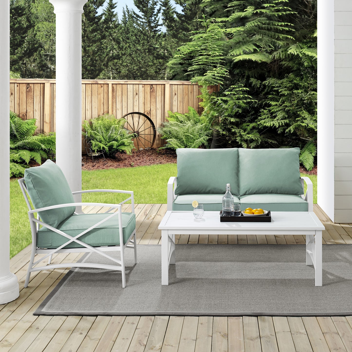 Kaplan 3Pc Outdoor Metal Conversation Set Mist/White - Loveseat, Chair , & Coffee Table