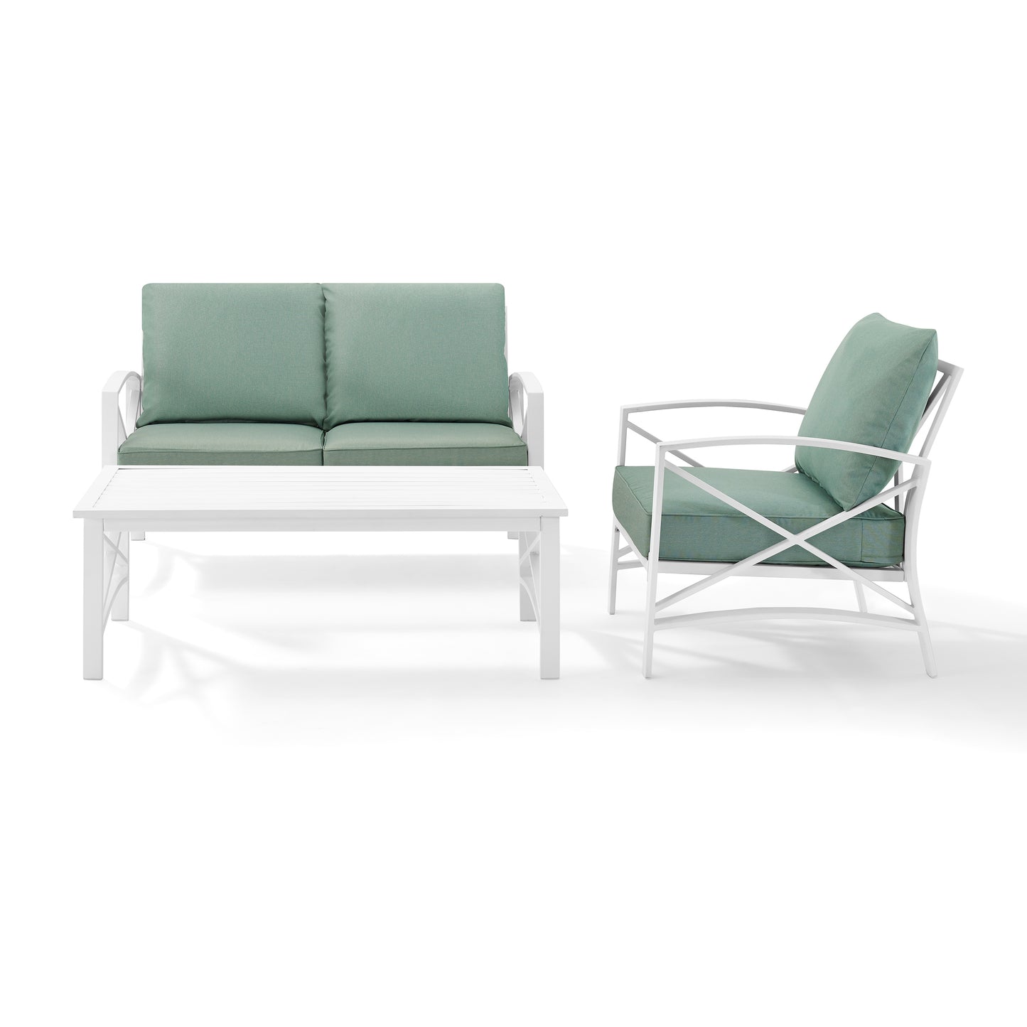 Kaplan 3Pc Outdoor Metal Conversation Set Mist/White - Loveseat, Chair , & Coffee Table