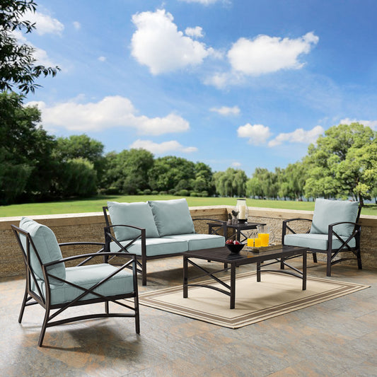 Kaplan 5Pc Outdoor Metal Conversation Set Mist/Oil Rubbed Bronze - Loveseat, Coffee Table, Side Table, & 2 Armchairs