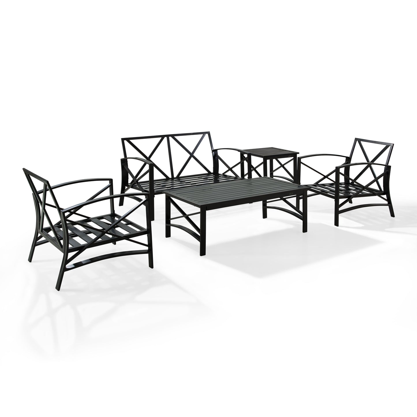 Kaplan 5Pc Outdoor Metal Conversation Set Mist/Oil Rubbed Bronze - Loveseat, Coffee Table, Side Table, & 2 Armchairs