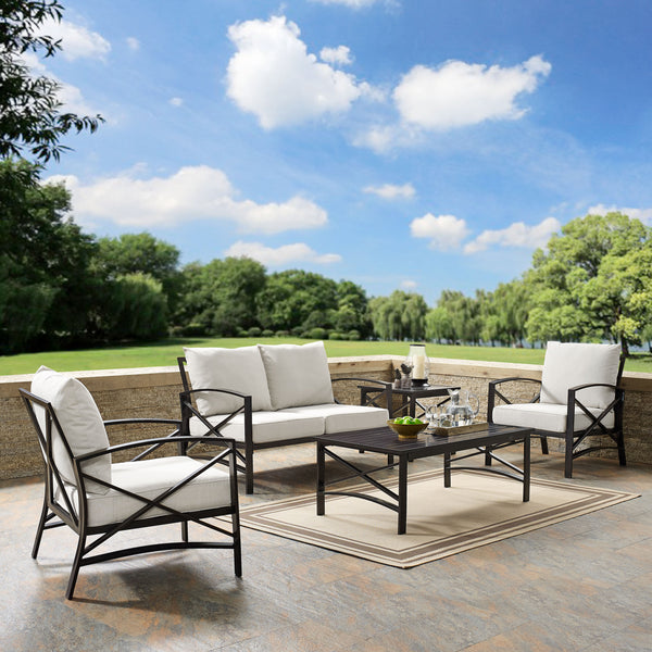 Kaplan 5Pc Outdoor Metal Conversation Set Oatmeal/Oil Rubbed Bronze - Loveseat, Coffee Table, Side Table, & 2 Armchairs