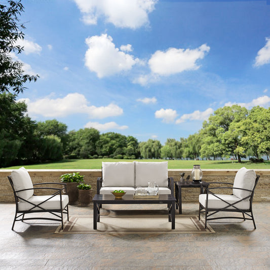 Kaplan 5Pc Outdoor Metal Conversation Set Oatmeal/Oil Rubbed Bronze - Loveseat, Coffee Table, Side Table, & 2 Armchairs