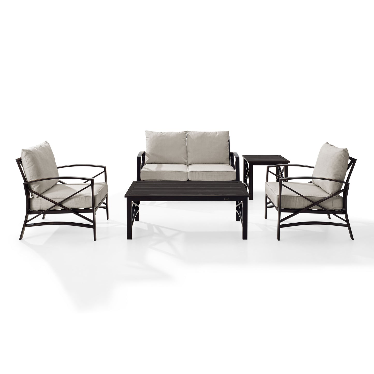 Kaplan 5Pc Outdoor Metal Conversation Set Oatmeal/Oil Rubbed Bronze - Loveseat, Coffee Table, Side Table, & 2 Armchairs