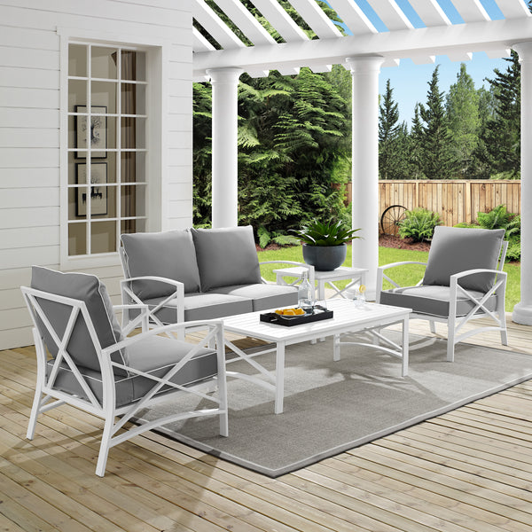 Kaplan 5Pc Outdoor Metal Conversation Set Gray/White - Loveseat, Coffee Table, Side Table, & 2 Armchairs