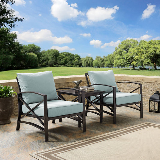 Kaplan 3Pc Outdoor Metal Armchair Set Mist/Oil Rubbed Bronze - Side Table & 2 Chairs