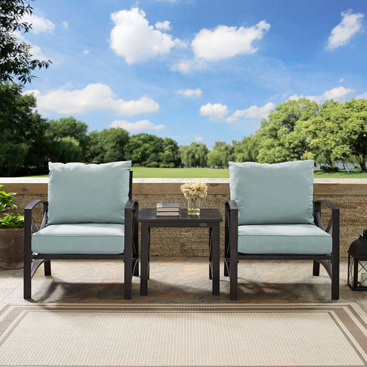 Kaplan 3Pc Outdoor Metal Armchair Set Mist/Oil Rubbed Bronze - Side Table & 2 Chairs