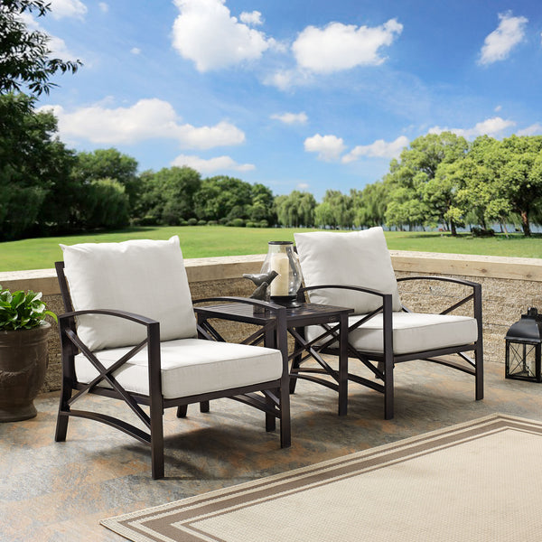 Kaplan 3Pc Outdoor Metal Armchair Set Oatmeal/Oil Rubbed Bronze - Side Table & 2 Chairs