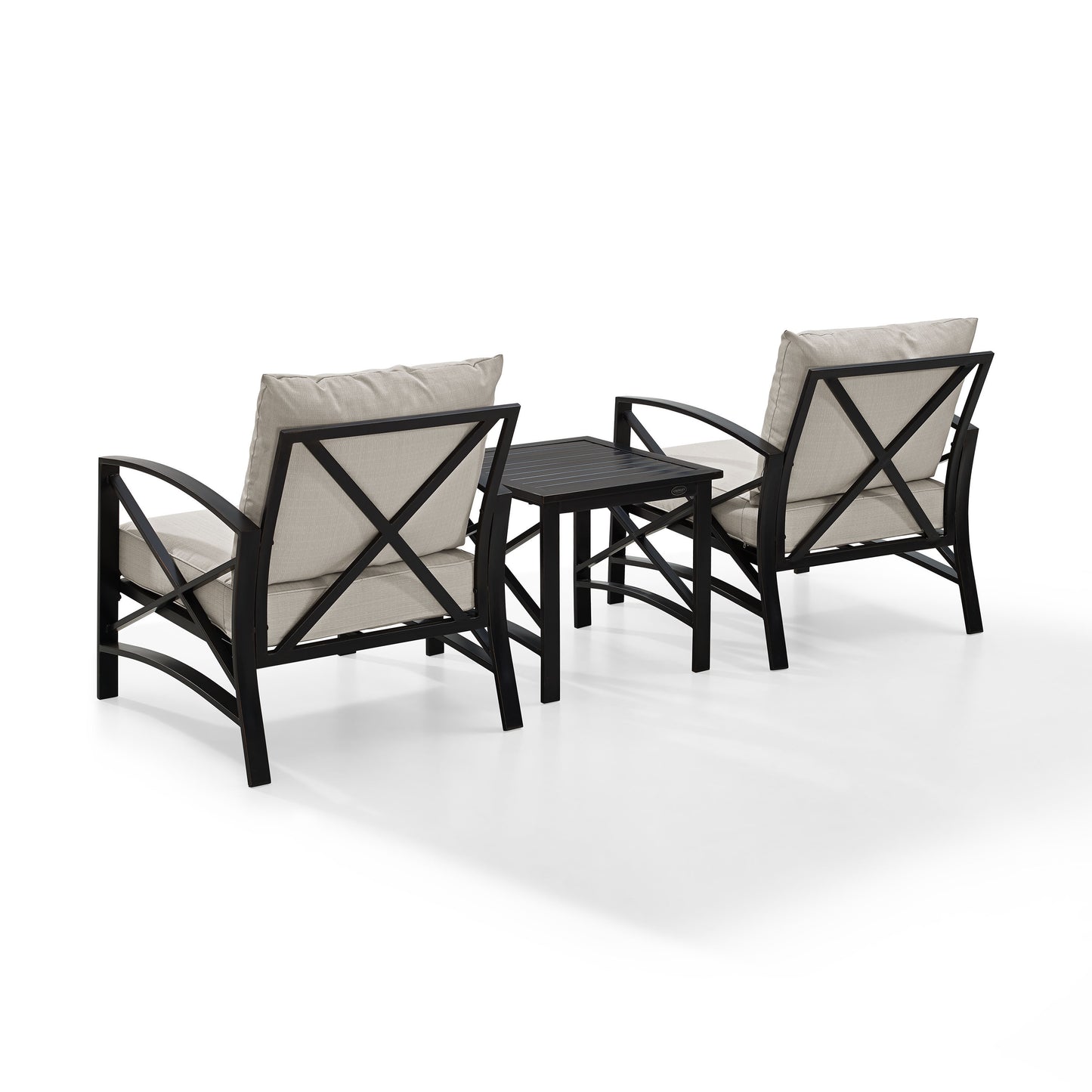 Kaplan 3Pc Outdoor Metal Armchair Set Oatmeal/Oil Rubbed Bronze - Side Table & 2 Chairs