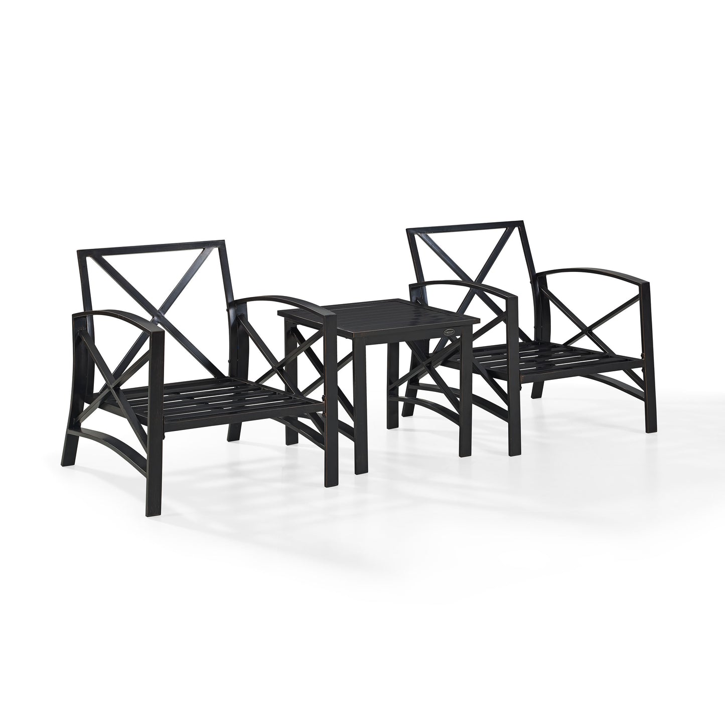 Kaplan 3Pc Outdoor Metal Armchair Set Oatmeal/Oil Rubbed Bronze - Side Table & 2 Chairs