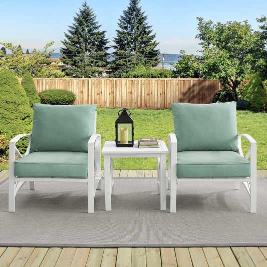 Kaplan 3Pc Outdoor Metal Armchair Set Mist/White - Side Table & 2 Chairs