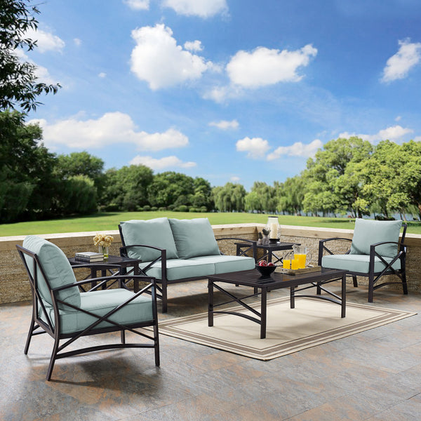 Kaplan 6Pc Outdoor Metal Conversation Set Mist/Oil Rubbed Bronze - Loveseat, Coffee Table, 2 Armchairs, & 2 Side Tables