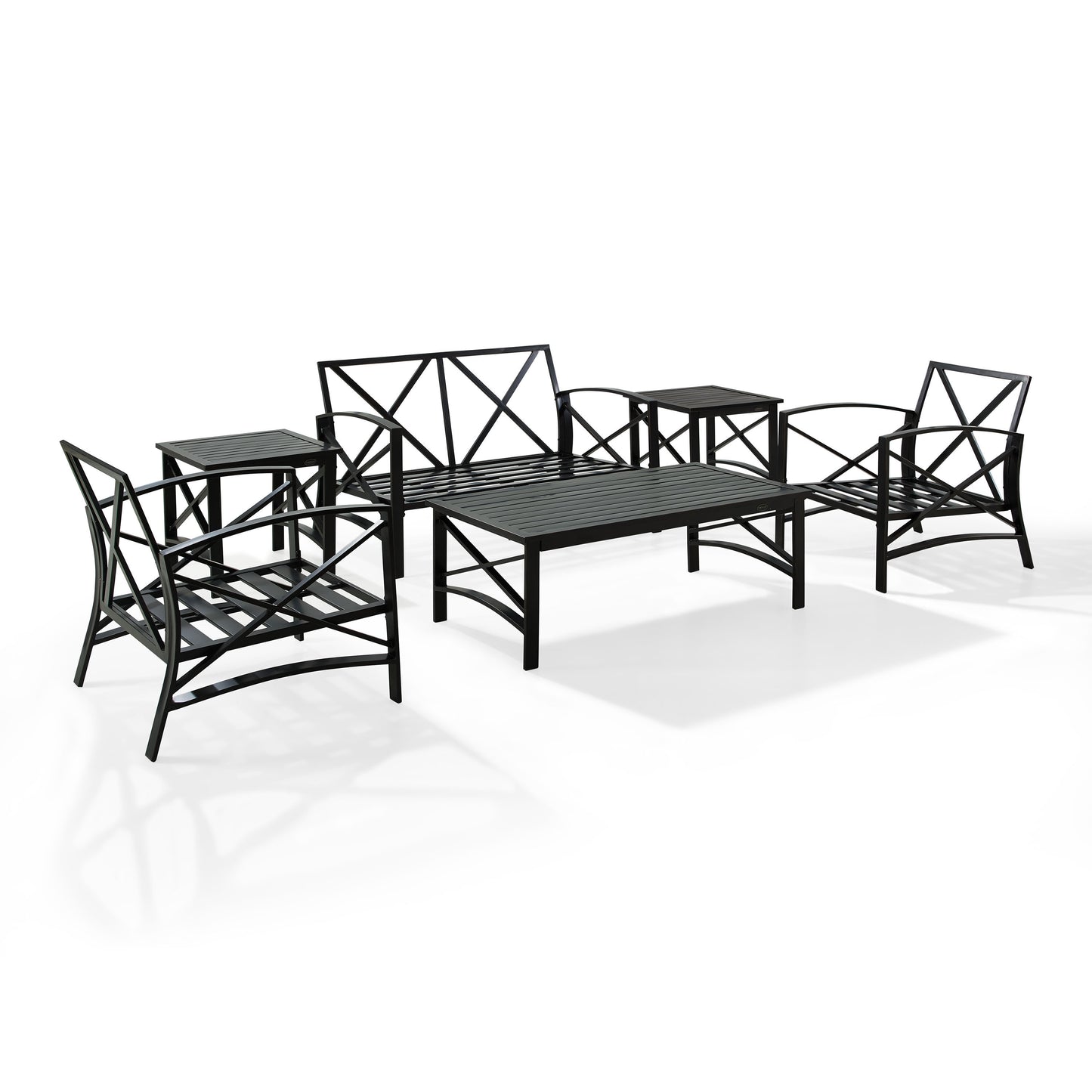 Kaplan 6Pc Outdoor Metal Conversation Set Mist/Oil Rubbed Bronze - Loveseat, Coffee Table, 2 Armchairs, & 2 Side Tables