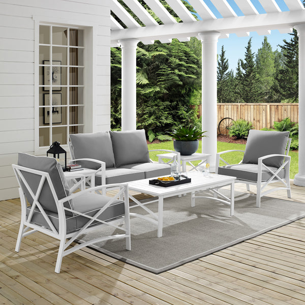 Kaplan 6Pc Outdoor Metal Conversation Set Gray/White - Loveseat, Coffee Table, 2 Armchairs, & 2 Side Tables