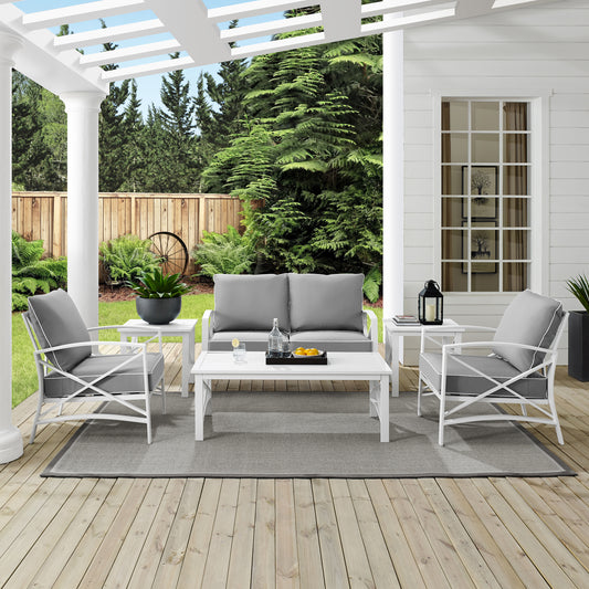 Kaplan 6Pc Outdoor Metal Conversation Set Gray/White - Loveseat, Coffee Table, 2 Armchairs, & 2 Side Tables