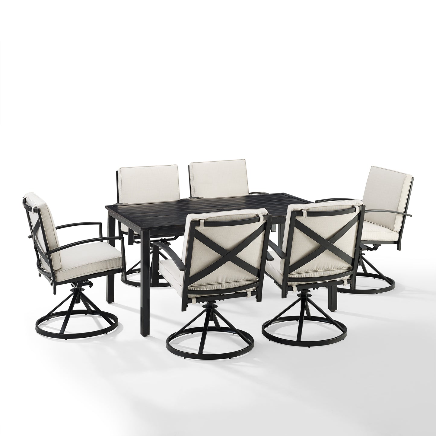 Kaplan 7Pc Outdoor Metal Dining Set Oatmeal/Oil Rubbed Bronze - Table & 6 Swivel Chairs