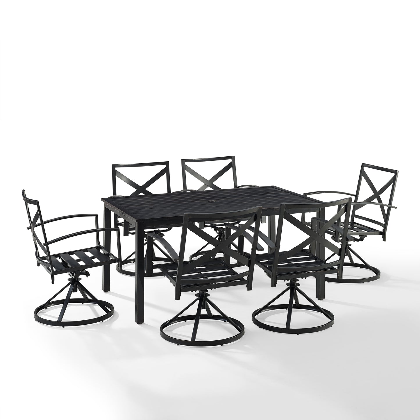 Kaplan 7Pc Outdoor Metal Dining Set Oatmeal/Oil Rubbed Bronze - Table & 6 Swivel Chairs