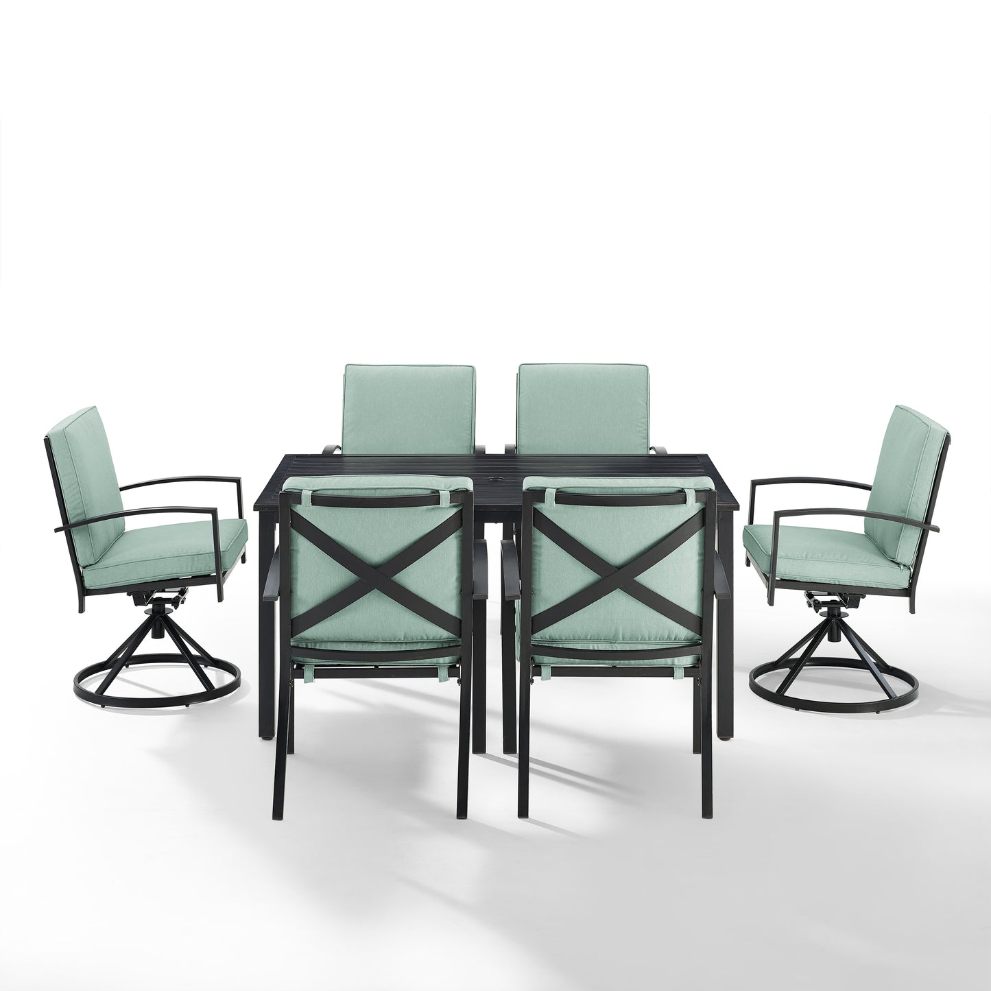 Kaplan 7Pc Outdoor Metal Dining Set Mist/Oil Rubbed Bronze - Table, 2 Swivel Chairs, & 4 Regular Chairs