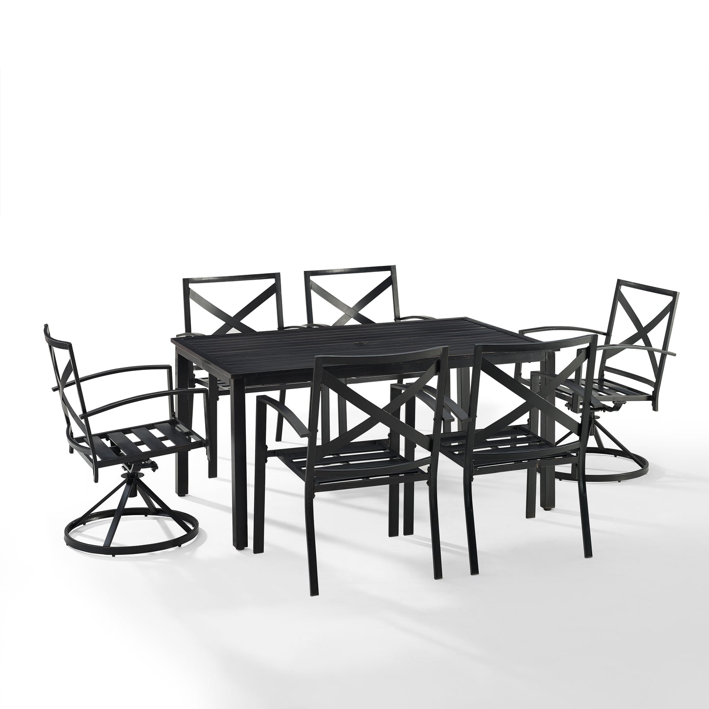 Kaplan 7Pc Outdoor Metal Dining Set Mist/Oil Rubbed Bronze - Table, 2 Swivel Chairs, & 4 Regular Chairs