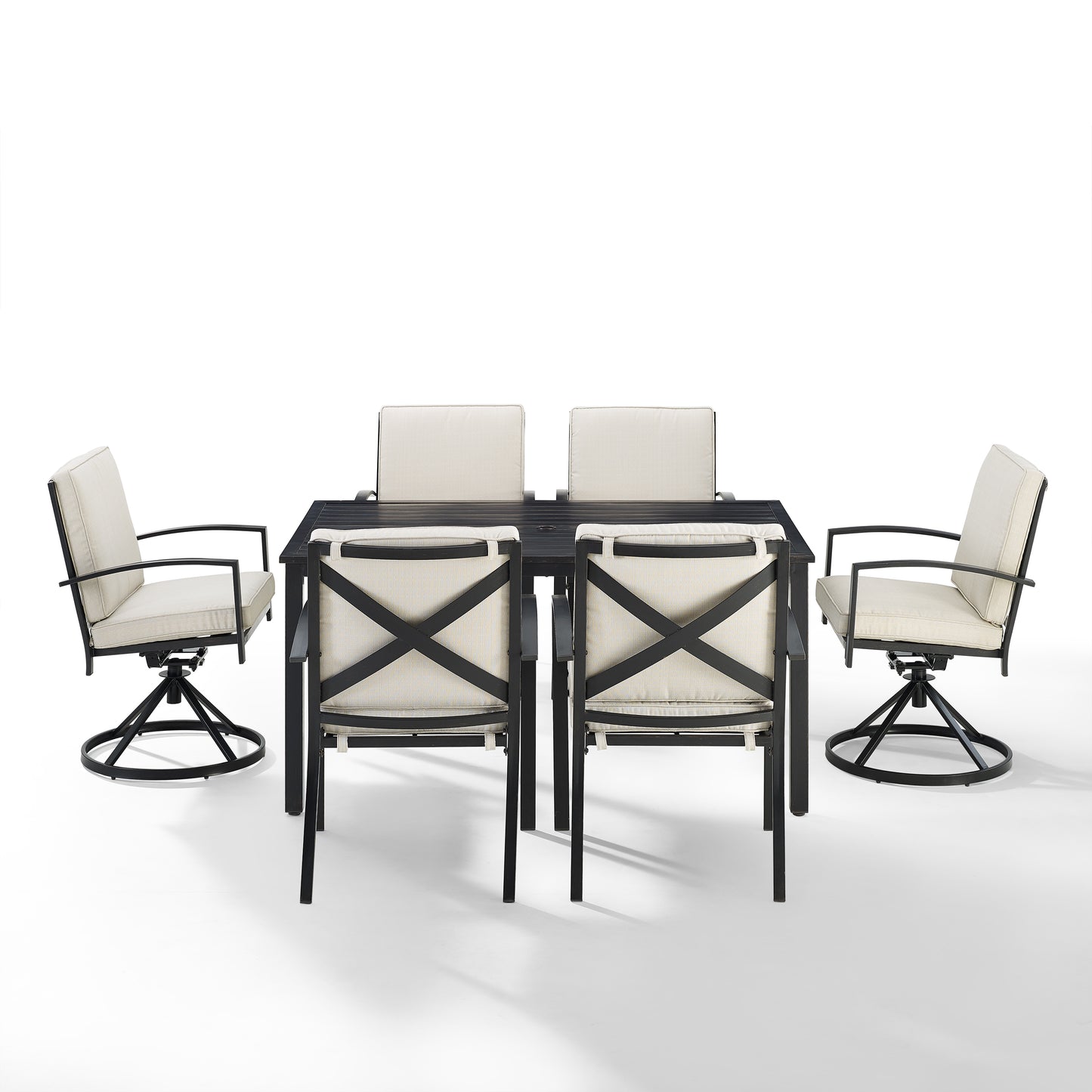 Kaplan 7Pc Outdoor Metal Dining Set Oatmeal/Oil Rubbed Bronze - Table, 2 Swivel Chairs, & 4 Regular Chairs