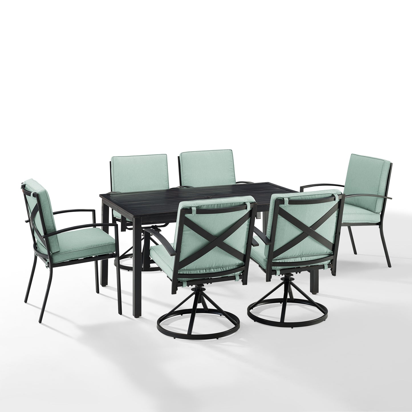 Kaplan 7Pc Outdoor Metal Dining Set Mist/Oil Rubbed Bronze - Table, 4 Swivel Chairs, & 2 Regular Chairs