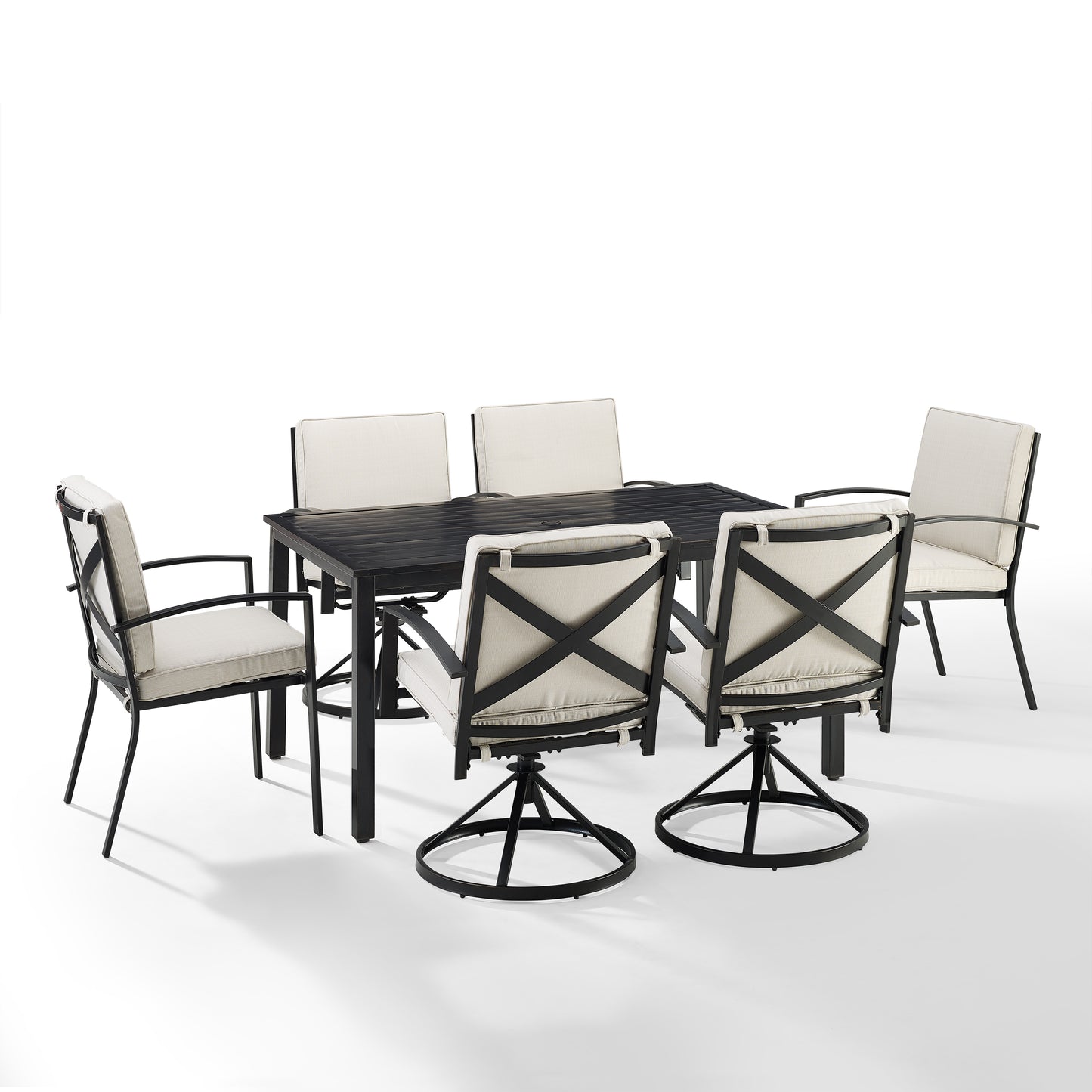 Kaplan 7Pc Outdoor Metal Dining Set Oatmeal/Oil Rubbed Bronze - Table, 4 Swivel Chairs, & 2 Regular Chairs