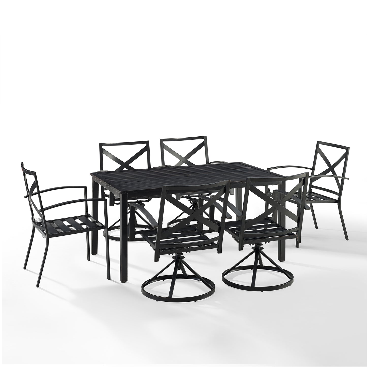 Kaplan 7Pc Outdoor Metal Dining Set Oatmeal/Oil Rubbed Bronze - Table, 4 Swivel Chairs, & 2 Regular Chairs