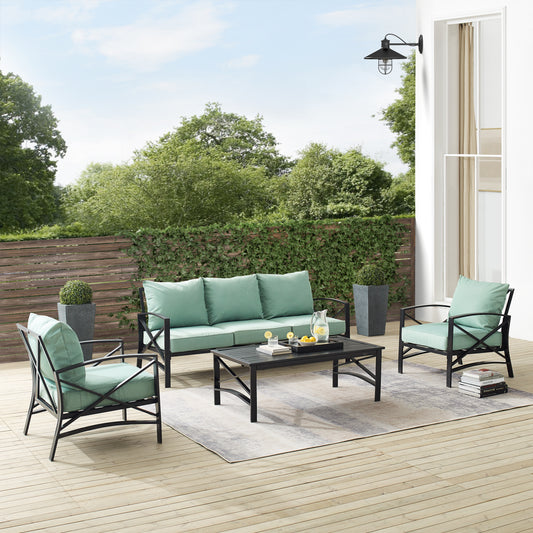 Kaplan 4Pc Outdoor Metal Sofa Set Mist/Oil Rubbed Bronze - Sofa, Coffee Table, & 2 Arm Chairs