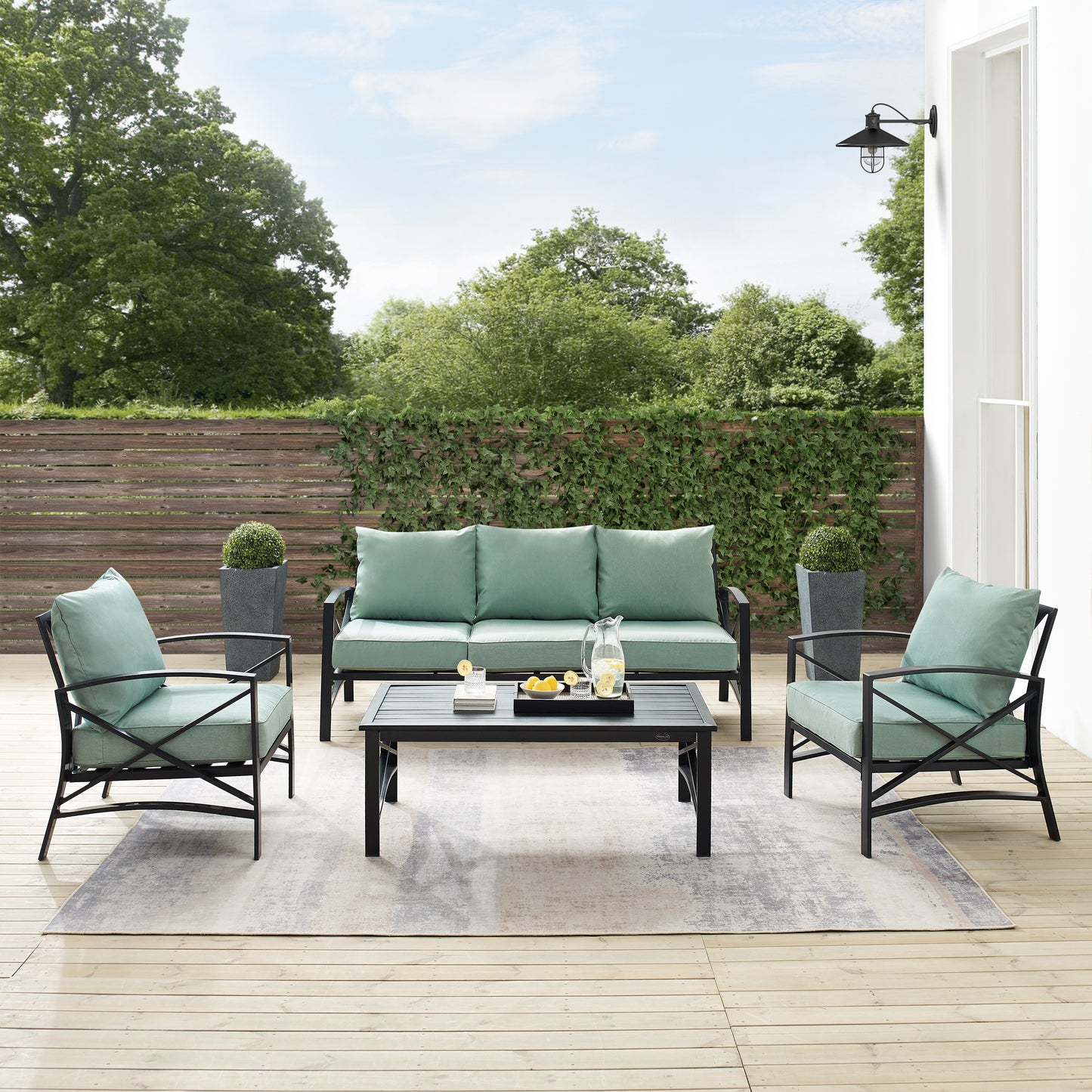 Kaplan 4Pc Outdoor Metal Sofa Set Mist/Oil Rubbed Bronze - Sofa, Coffee Table, & 2 Arm Chairs