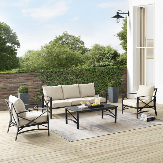 Kaplan 4Pc Outdoor Metal Sofa Set Oatmeal/Oil Rubbed Bronze - Sofa, Coffee Table, & 2 Arm Chairs