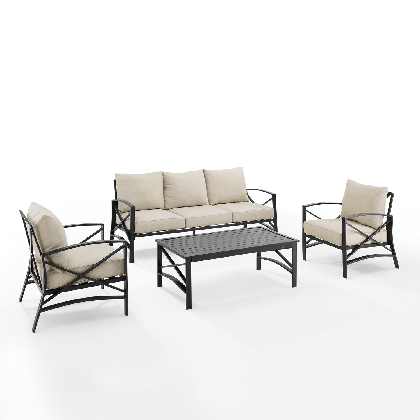 Kaplan 4Pc Outdoor Metal Sofa Set Oatmeal/Oil Rubbed Bronze - Sofa, Coffee Table, & 2 Arm Chairs