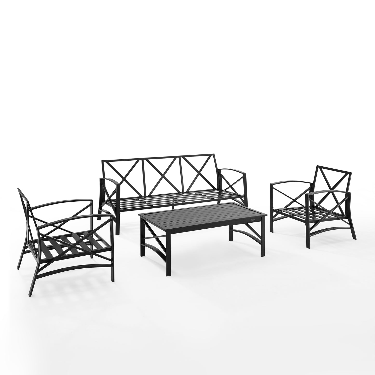 Kaplan 4Pc Outdoor Metal Sofa Set Oatmeal/Oil Rubbed Bronze - Sofa, Coffee Table, & 2 Arm Chairs