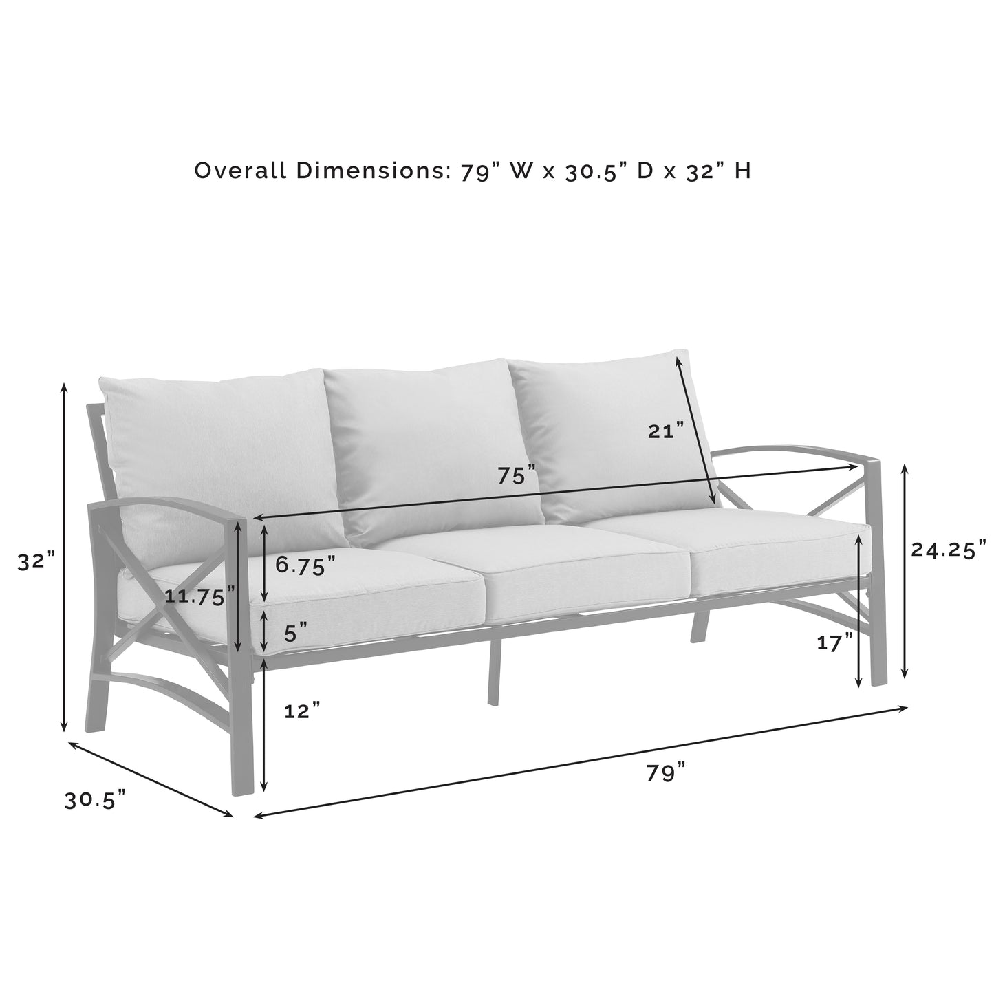 Kaplan 4Pc Outdoor Metal Sofa Set Gray/White - Sofa, Coffee Table, & 2 Arm Chairs