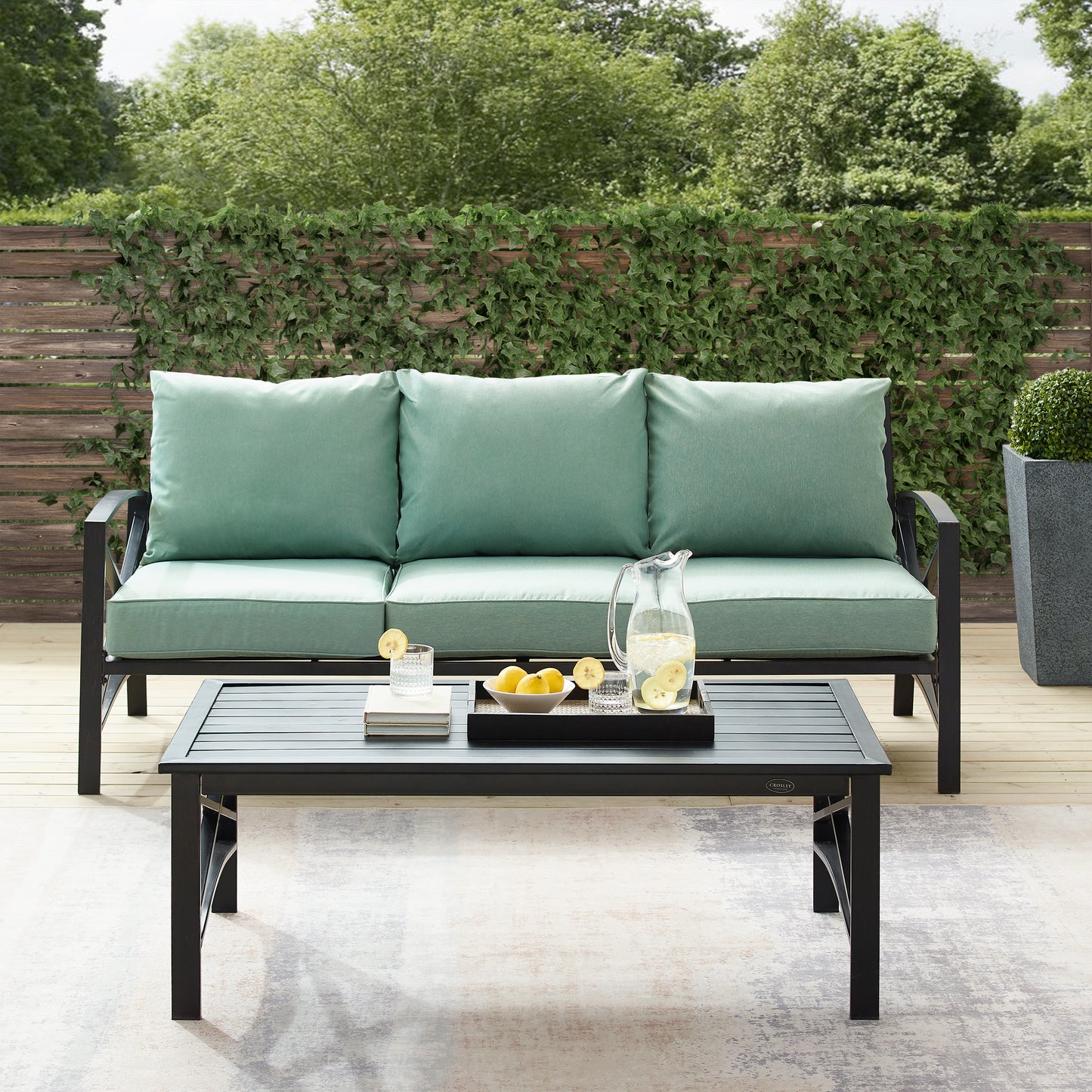 Kaplan 2Pc Outdoor Metal Sofa Set Mist/Oil Rubbed Bronze - Sofa & Coffee Table