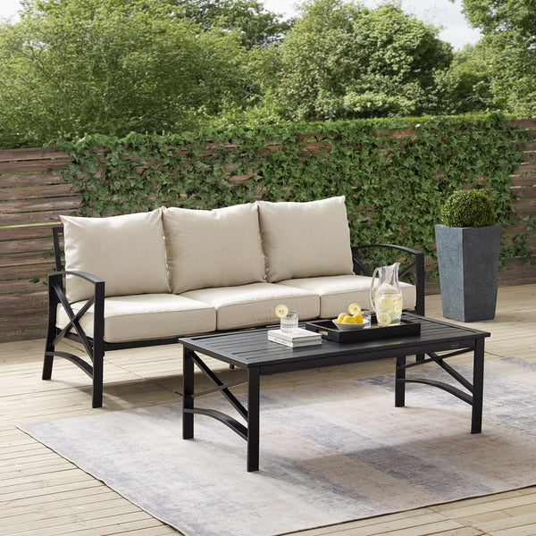 Kaplan 2Pc Outdoor Metal Sofa Set Oatmeal/Oil Rubbed Bronze - Sofa & Coffee Table