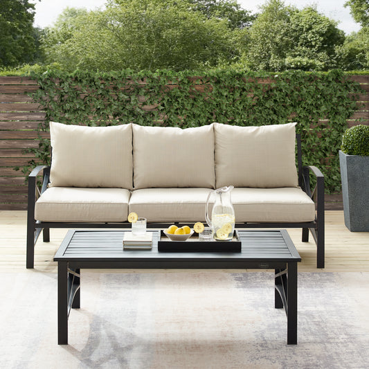 Kaplan 2Pc Outdoor Metal Sofa Set Oatmeal/Oil Rubbed Bronze - Sofa & Coffee Table