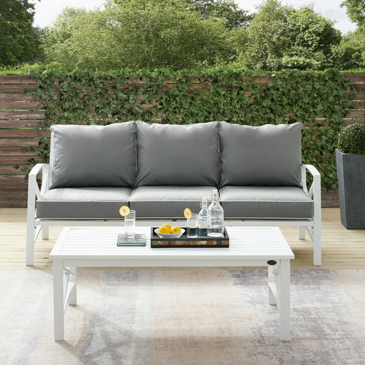 Kaplan 2Pc Outdoor Metal Sofa Set Gray/White - Sofa & Coffee Table