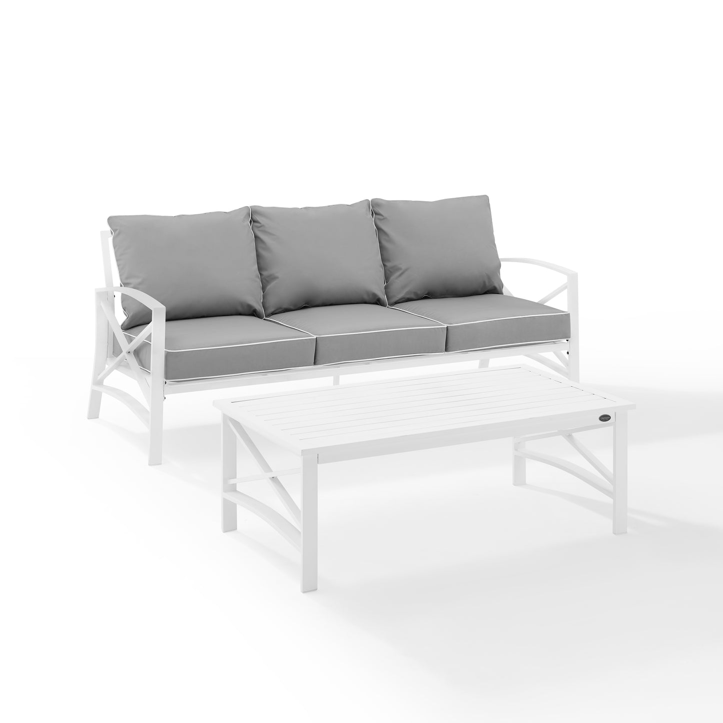 Kaplan 2Pc Outdoor Metal Sofa Set Gray/White - Sofa & Coffee Table