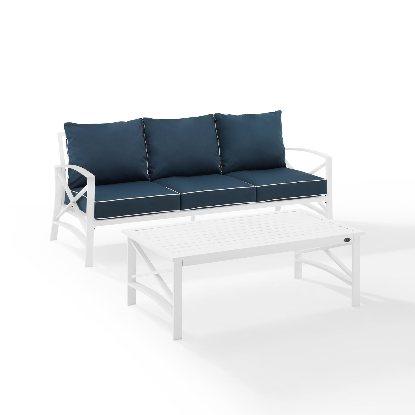 Kaplan 2Pc Outdoor Metal Sofa Set Navy/White - Sofa & Coffee Table