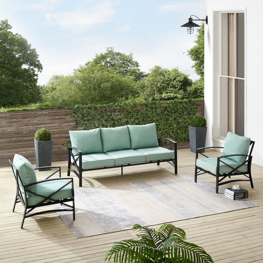 Kaplan 3Pc Outdoor Metal Sofa Set Mist/Oil Rubbed Bronze - Sofa & 2 Arm Chairs