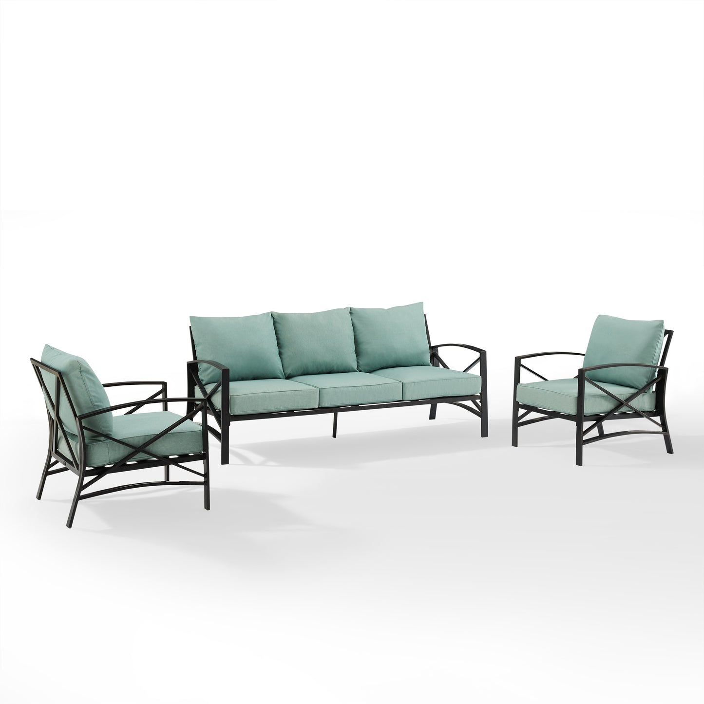 Kaplan 3Pc Outdoor Metal Sofa Set Mist/Oil Rubbed Bronze - Sofa & 2 Arm Chairs