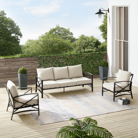 Kaplan 3Pc Outdoor Metal Sofa Set Oatmeal/Oil Rubbed Bronze - Sofa & 2 Arm Chairs