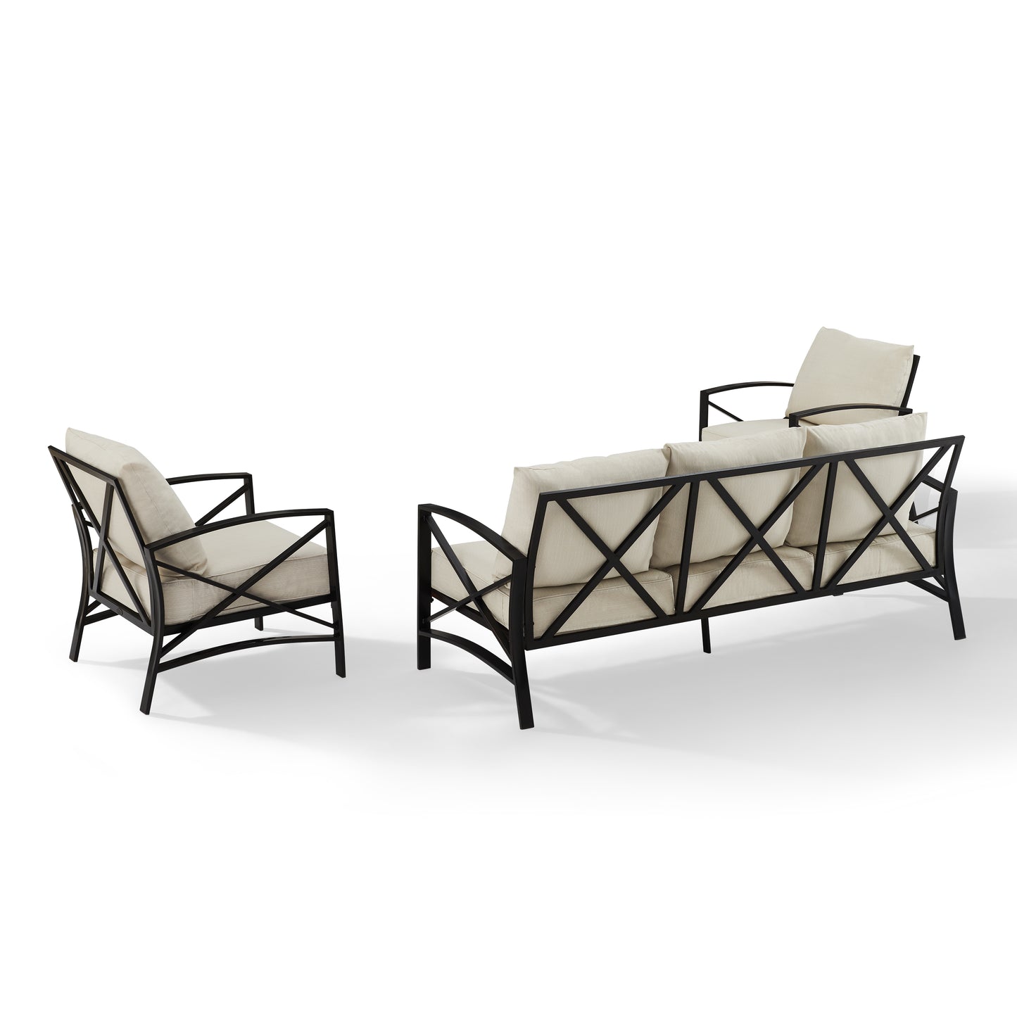 Kaplan 3Pc Outdoor Metal Sofa Set Oatmeal/Oil Rubbed Bronze - Sofa & 2 Arm Chairs