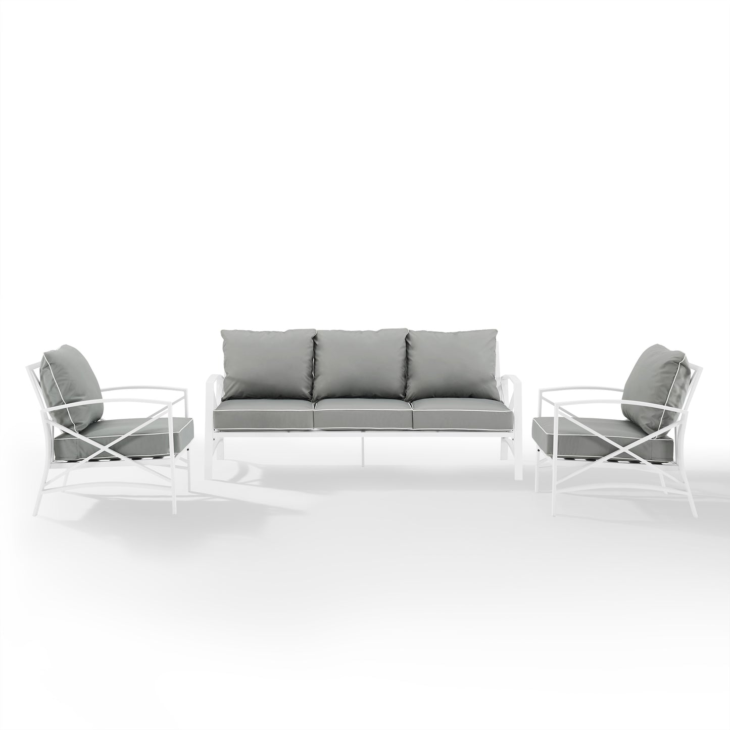 Kaplan 3Pc Outdoor Metal Sofa Set Gray/White - Sofa & 2 Arm Chairs