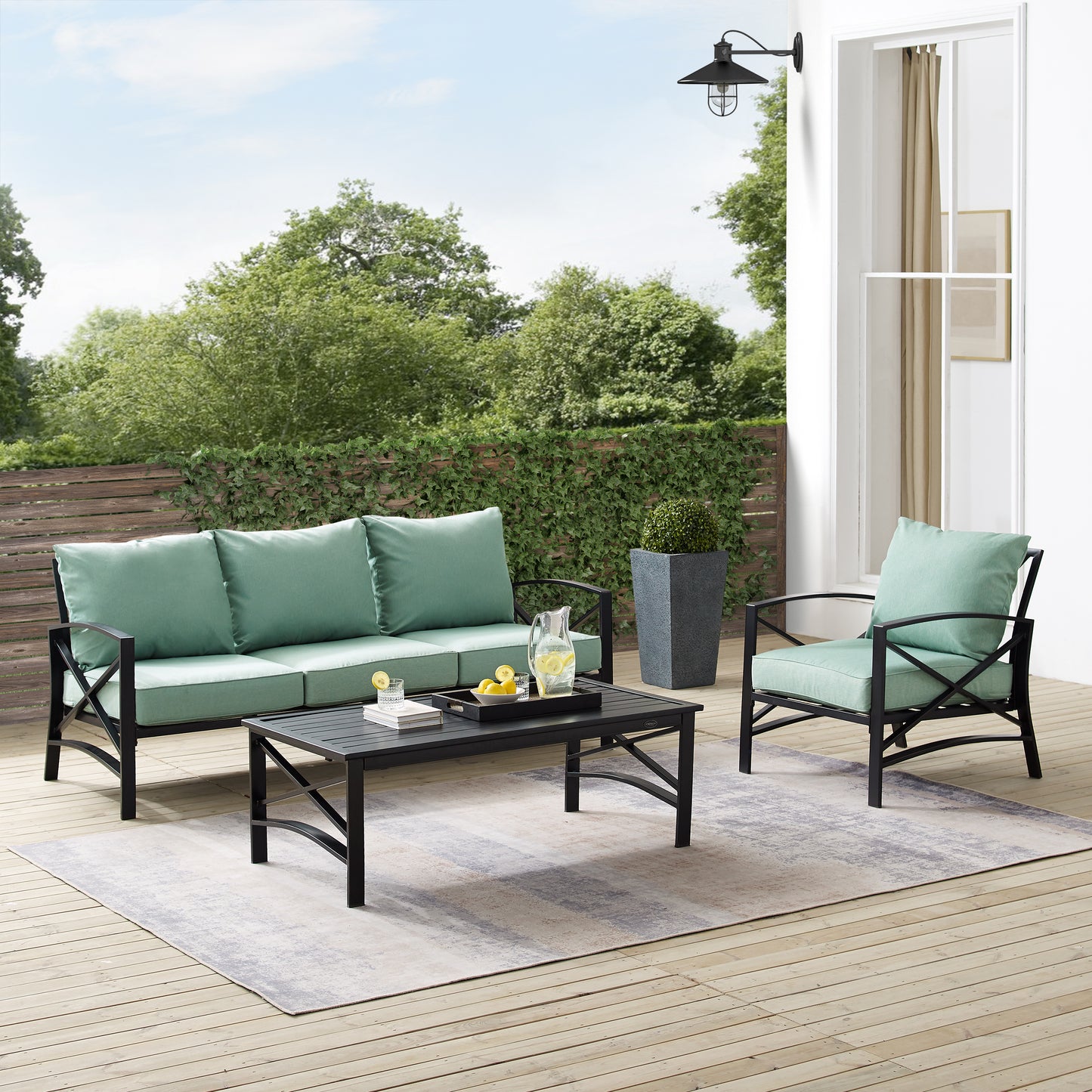 Kaplan 3Pc Outdoor Metal Sofa Set Mist/Oil Rubbed Bronze - Sofa, Arm Chair, & Coffee Table