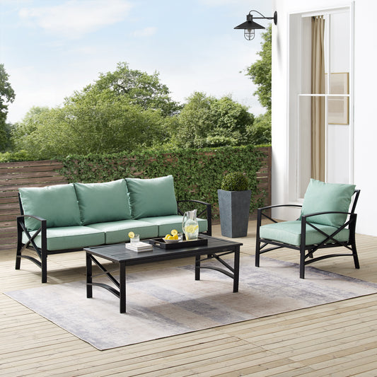 Kaplan 3Pc Outdoor Metal Sofa Set Mist/Oil Rubbed Bronze - Sofa, Arm Chair, & Coffee Table