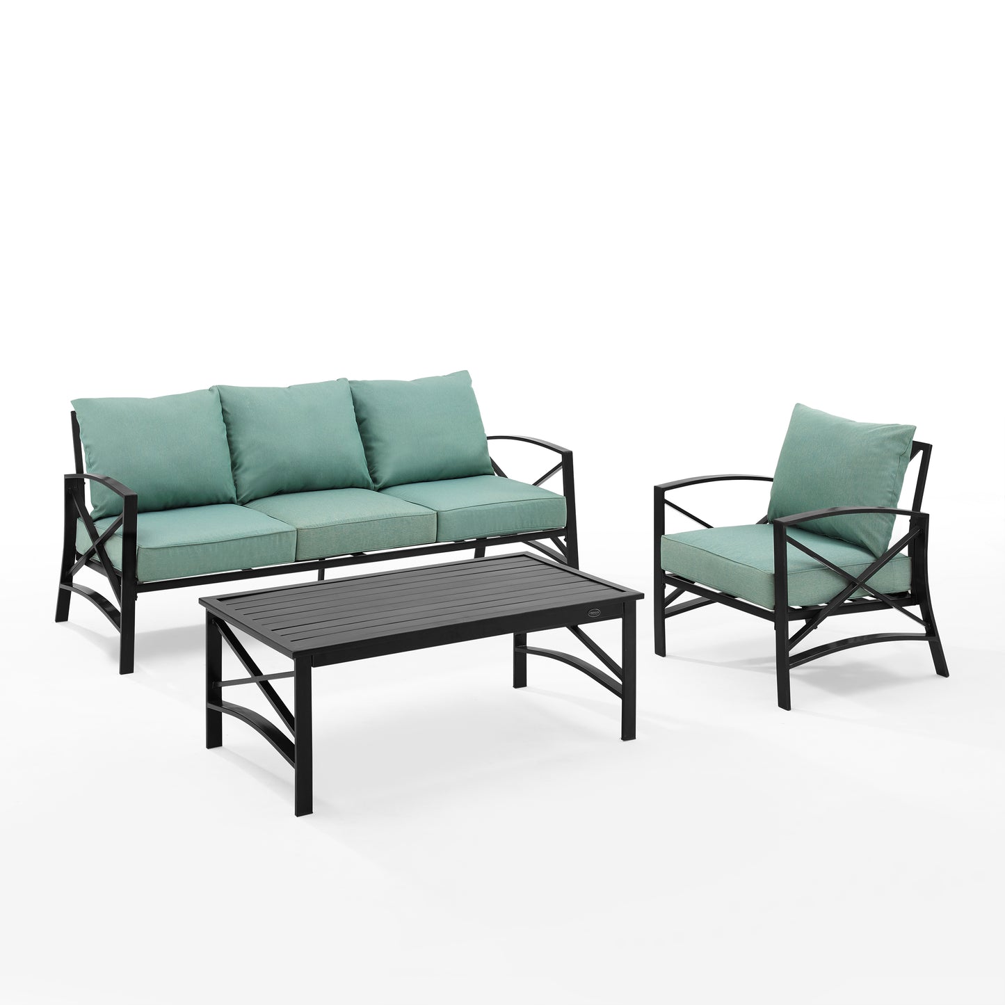 Kaplan 3Pc Outdoor Metal Sofa Set Mist/Oil Rubbed Bronze - Sofa, Arm Chair, & Coffee Table