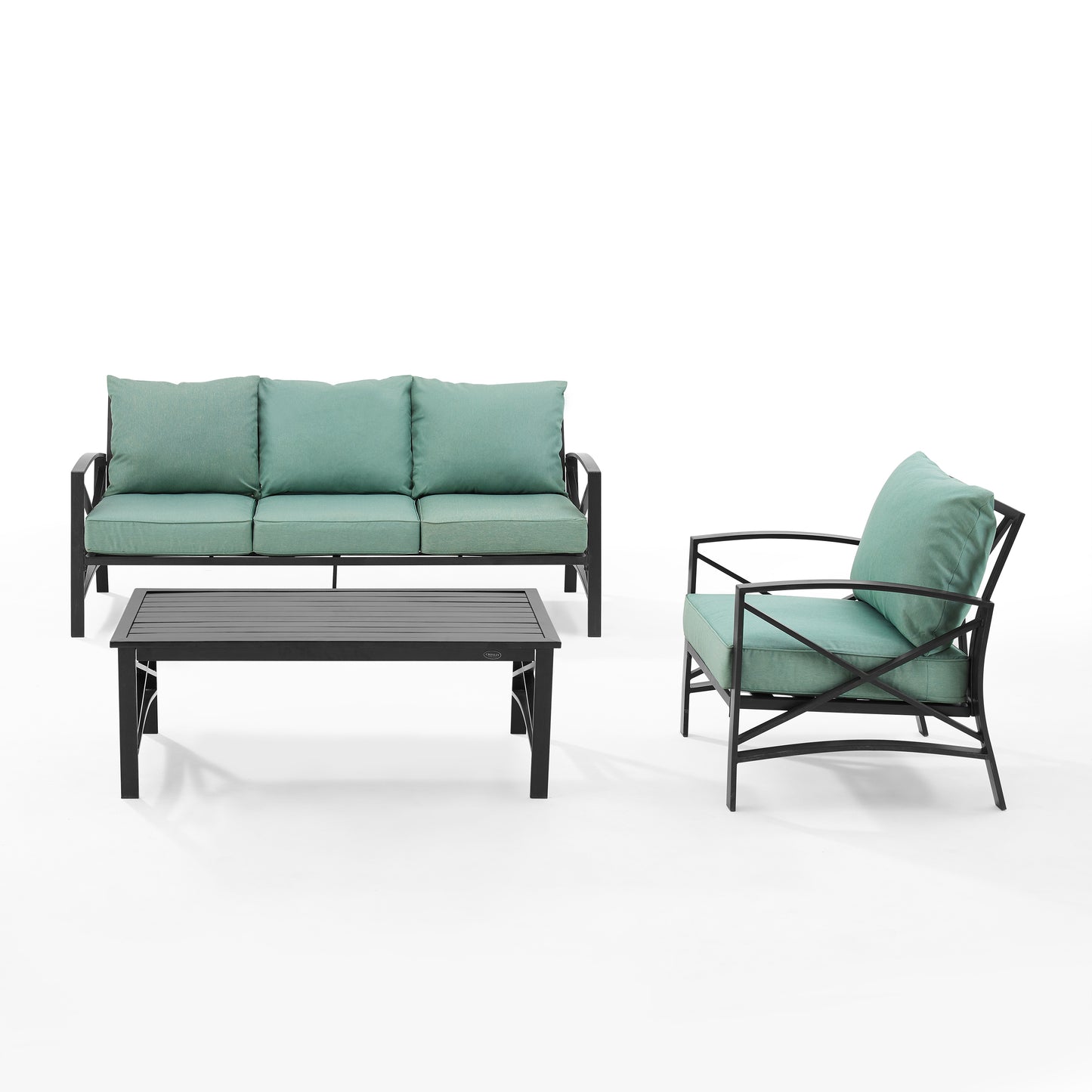 Kaplan 3Pc Outdoor Metal Sofa Set Mist/Oil Rubbed Bronze - Sofa, Arm Chair, & Coffee Table