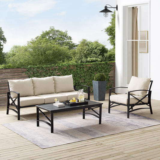 Kaplan 3Pc Outdoor Metal Sofa Set Oatmeal/Oil Rubbed Bronze - Sofa, Arm Chair, & Coffee Table